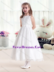 Cheap Princess Scoop White Flower Girl Dresses in Lace