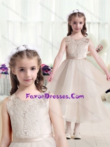 Cheap Scoop Champagne Flower Girl Dresses with Appliques
