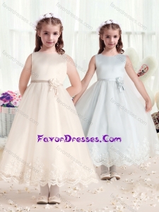 Cheap Scoop Flower Girl Dresses with Hand Made Flowers