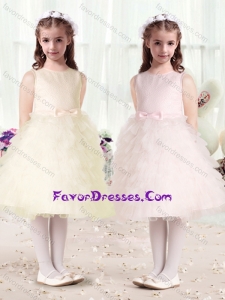 Cheap Scoop Flower Girl Dresses with Ruffles and Bowknot