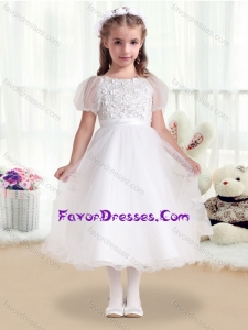 Cheap Scoop White Flower Girl Dresses with Appliques