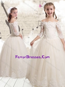 Cheapt Off the Shoulder White Flower Girl Dresses with Appliques