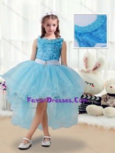 Lovely High Low Girl Pageant Dresses with Belt and Appliques