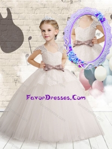 Lovely Cap Sleeves Girl Pageant Dresses with Bowknot and Lace