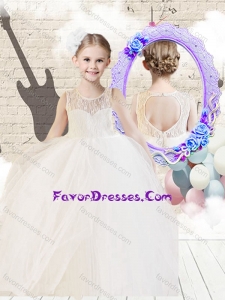 Lovely Scoop Ball Gown White Girl Pageant Dresses with Lace