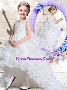 Lovely Scoop High Low White Girl Pageant Dresses with Ruffled Layers