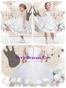 Lovely Scoop Knee Length Girl Pageant Dresses with Beading