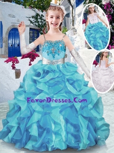 Best Spaghetti Straps Little Girl Pageant Dresses with Appliques and Ruffles