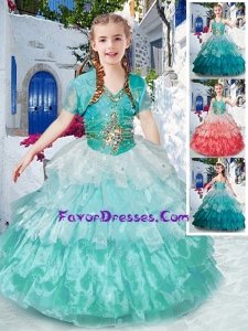 Classical Halter Top Little Girl Pageant Dresses with Ruffled Layers and Beading