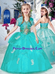 Fashionable Halter Top Turquoise Little Girl Pageant Dresses with Appliques