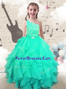 Modest Ball Gown One Shoulder Little Girl Pageant Dresses with Beading