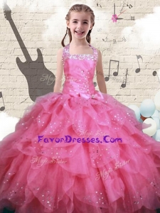 New Style Beading and Ruffles Little Girl Pageant Dresses in Watermelon