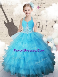 Pretty Halter Top Little Girl Pageant Dresses with Beading and Ruffled Layers