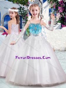 Cheap Spaghetti Straps Flower Girl Dresses with Appliques and Bubles