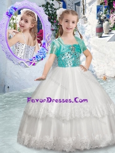 Cheap Spaghetti Straps Flower Girl Dresses with Beading and Lace