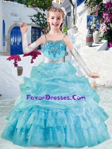 Simple Spaghetti Straps Little Girl Pageant Dresses with Appliques and Bubles