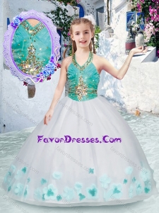 Cheap Halter Top Little Girl Pageant Dresses with Appliques and Beading