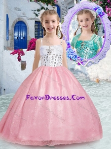 Cheap Spaghetti Straps Pink Little Girl Pageant Dresses with Beading