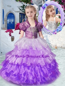 Lovely Straps Little Girl Pageant Dresses with Ruffled Layers and Beading