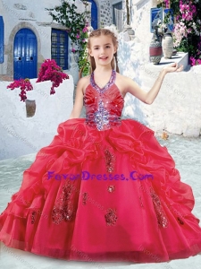 Lovely Halter Top Little Girl Pageant Dresses with Beading and Bubles