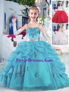 Lovely Spaghetti Straps Little Girl Pageant Dresses with Appliques and Bubles