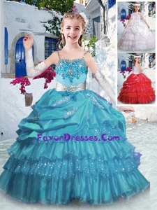 Lovely Spaghetti Straps Little Girl Pageant Dresses with Ruffled Layers and Appliques