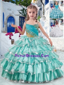 Lovely Spaghetti Straps Little Girl Pageant Dresses with Ruffled Layers and Beading