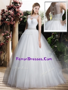2016 A Line Scoop Wedding Dresses with Beading and Belt