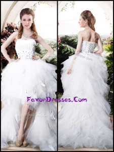 2016 Beautiful High Low Sweetheart Wedding Dresses with Beading and Ruffles