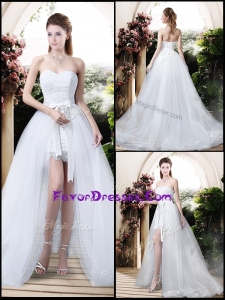 2016 High Low Detachable Wedding Dresses with Appliques and Lace
