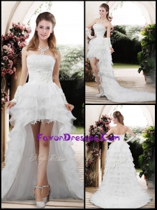 2016 Strapless High Low Appliques Wedding Dresses