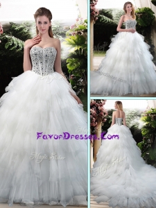 2016 Latest Beading and Ruffles Wedding Dresses with Court Train