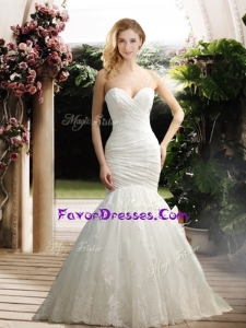 2016 Mermaid Sweetheart Wedding Dresses with Appliques and Ruching