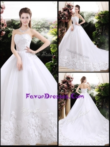 2016 New Style Ball Gown Sweetheart Chapel Train Wedding Dresses with Appliques