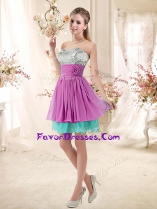 2016 Inexpensive Sweetheart Sequins and Belt Bridesmaid Dresses in Multi Color