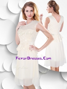 2016 Perfect Scoop Knee Length White Prom Dress with Lace