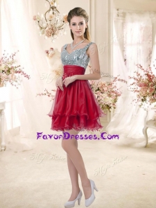 Cheap Straps Sequins and Ruching Bridesmaid Dresses in Wine Red