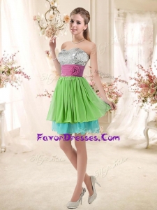 Cheap Sweetheart Short Bridesmaid Dresses with Sequins and Belt