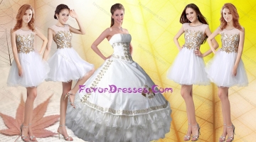 Beautiful White Applique and Beaded Quinceanera Dress and Short Scoop Dama Dresses