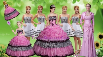 Luxurious Applique Zebra Rose Pink Quinceanera Dress and Strapless White Dama Dresses and Pick Ups Mini Quinceanera Dres