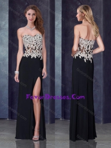 2016 Column Black Bridesmaid Dress with High Slit and Appliques