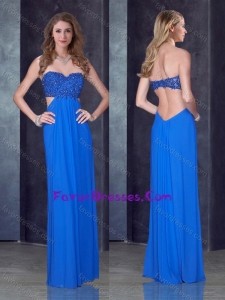 2016 Empire Sweetheart Backless Blue Bridesmaid Dress with Beading and Appliques