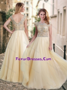 Lovely A Line Beaded Bodice Scoop Bridesmaid Dress in Champagne