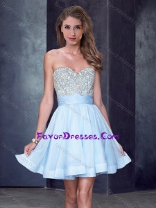 New Style Beaded Sweetheart Short Dama Dress in Light Blue