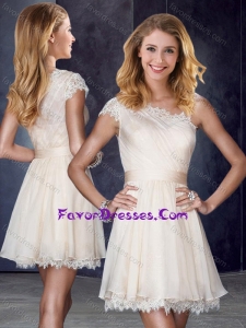One Shoulder Short Champagne Dama Dress with Lace and Belt