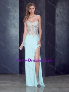 Romantic Sweetheart Light Blue Dama Dress with High Slit and Appliques 148.26