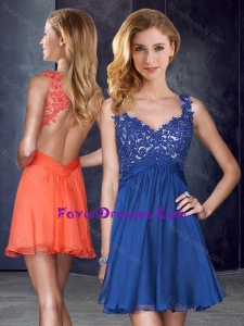 Straps Backless Royal Blue Dama Dress with Appliques and Belt