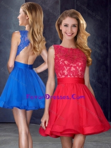 Hot Sale Scoop Backless Red Sweet Prom Dress with Appliques and Belt