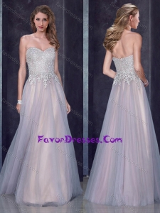 Custom Made Empire Applique Silver Latest Prom Dress in Tulle