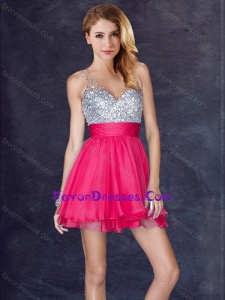 2016 Fashionable Sequined Backless Short Latest Prom Dress in Hot Pink